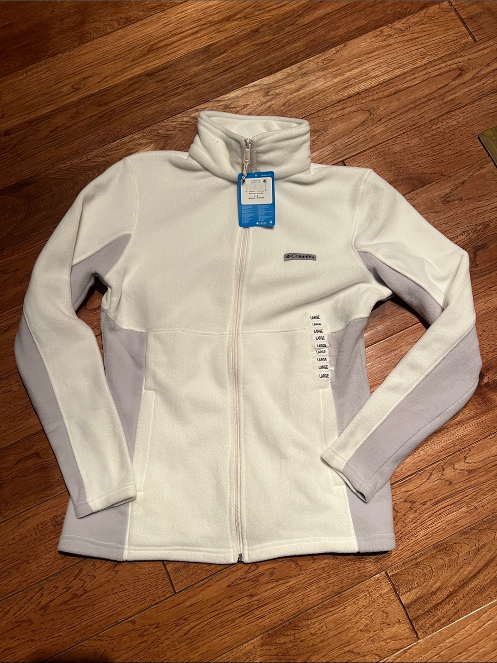 Columbia Women's White and Light Gray Full-Zip Teddy Fleece Jacket